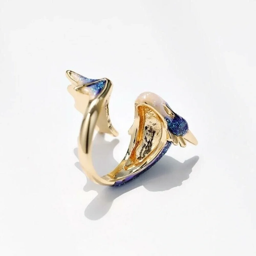 ✨3/$38 New Drip Glaze Glitter Blue Lucky Dragon Adjustable Statement Ring - Picture 4 of 14